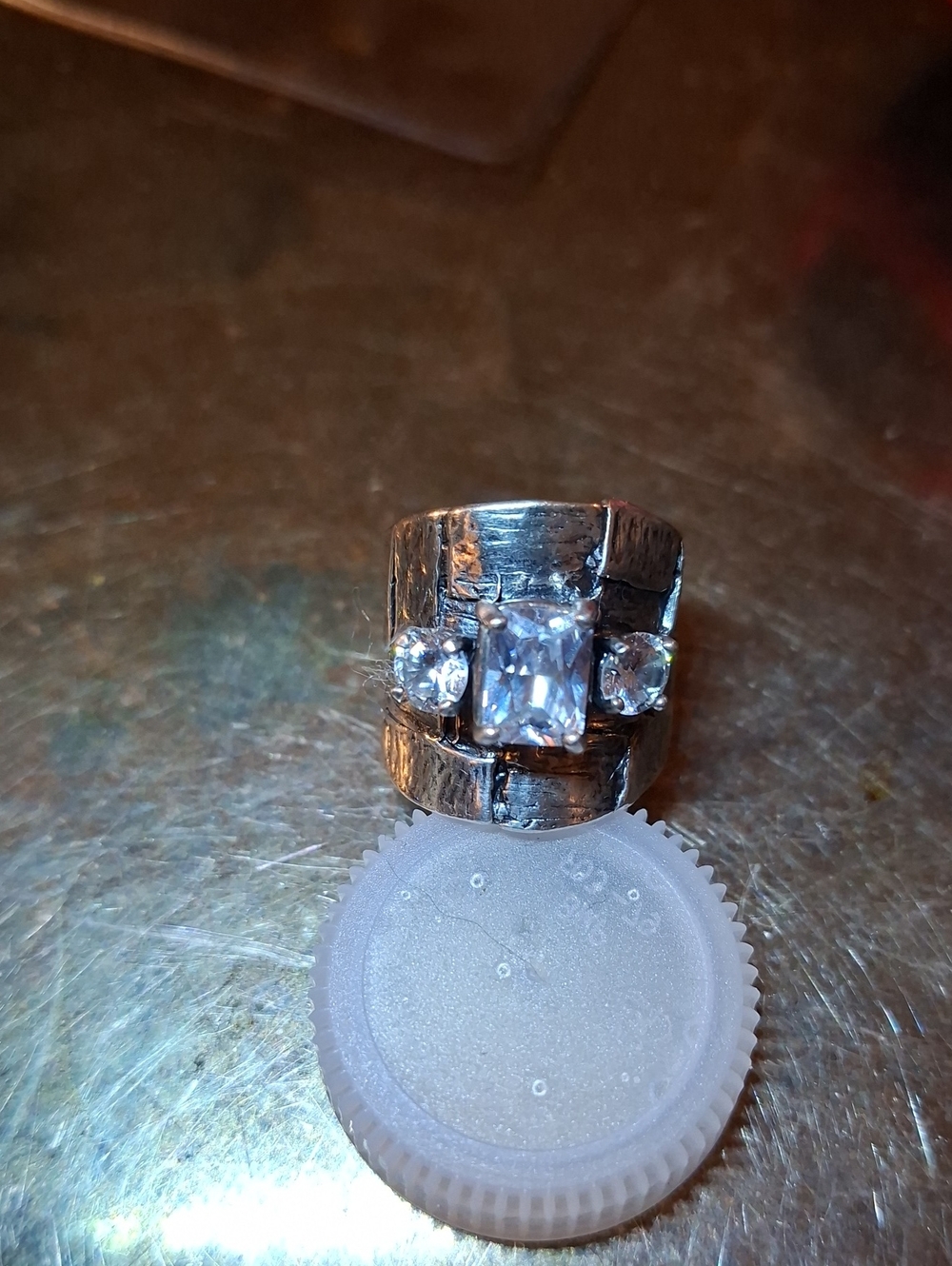 1960s Brutalist Sterling Silver CZ Ring